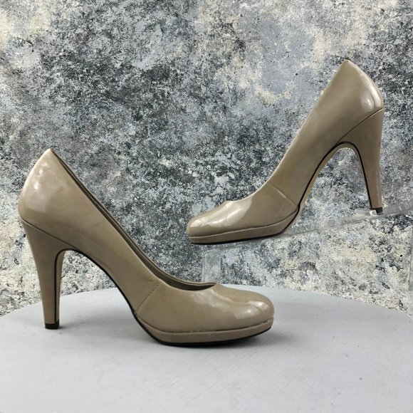 Franco Sarto Women's Size 7.5M Napoli Tan Leather Patent Slip On High Heel Pumps - Picture 9 of 13